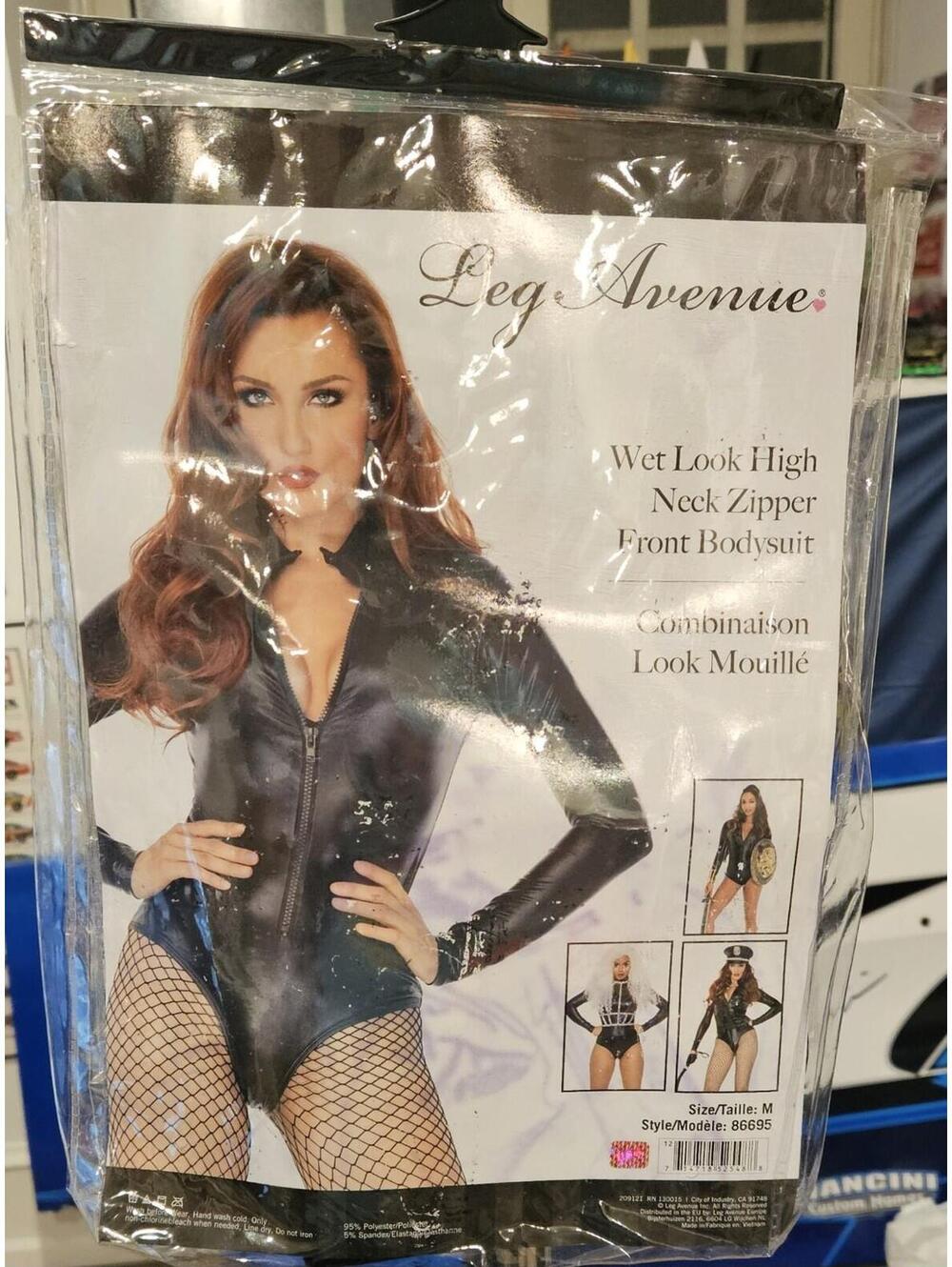 LEG AVENUE -  Adult Women's Black Wet Look Bodysuit Size Medium